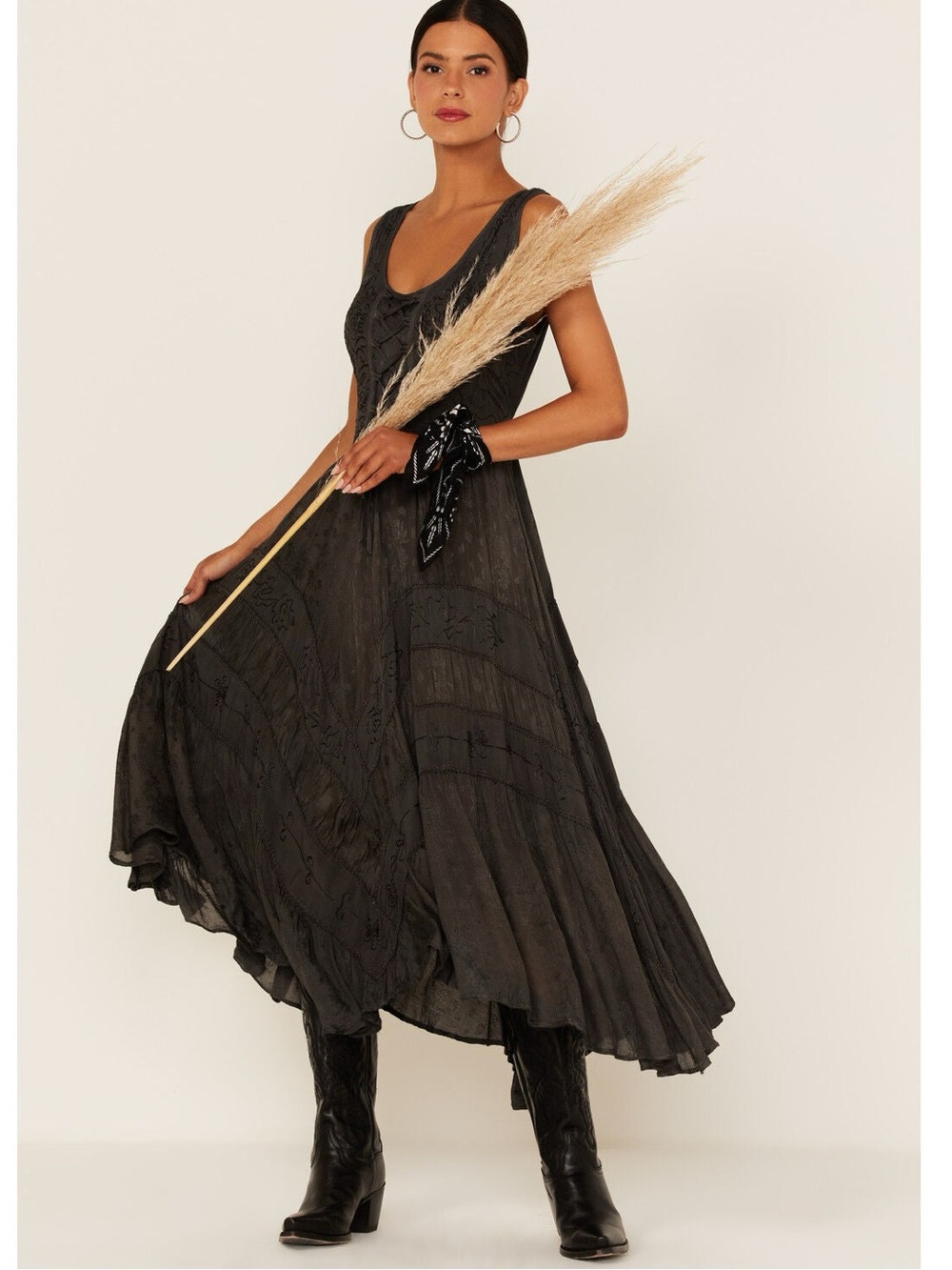 Scully Lace-Up Jacquard Midi Dress